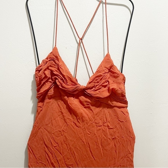 BY ANTHROPOLOGIE Women’s Terra Cotta TWIST FRONT SLIP DRESS Fully Lined Size 14 - Picture 4 of 7